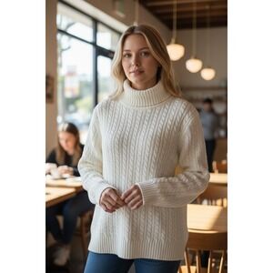 Fisherman Womens Cable Knit Turtleneck Sweater XL Cotton Blend Scottish-Inspired